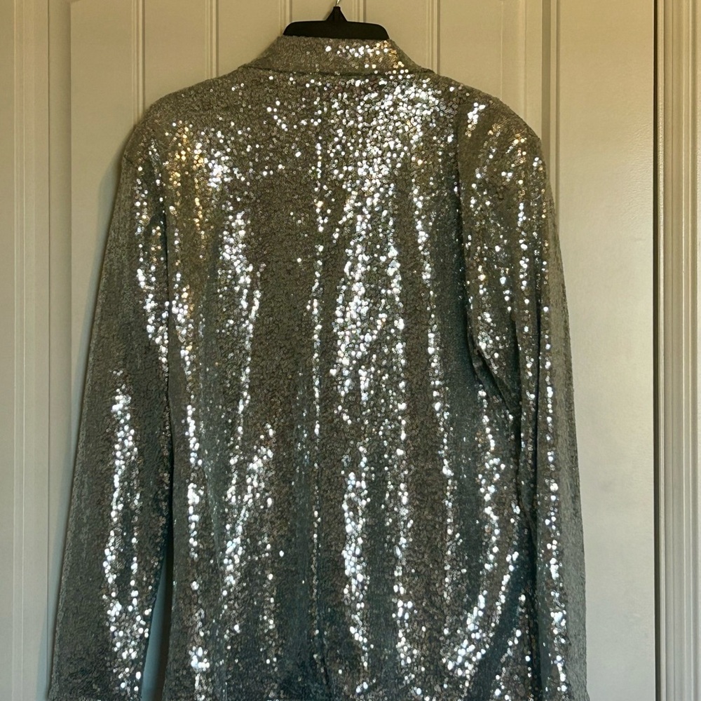 Anna-Kaci Silver Sequin Two Button Blazer - image 3